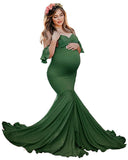 Plataz Women's Silk Cotton Pregnant Women Lotus Leaf Sleeves Cross V-Neck Tail Dress Photo Dress 1932 Maternity