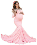 Plataz Women's Silk Cotton Pregnant Women Lotus Leaf Sleeves Cross V-Neck Tail Dress Photo Dress 1932 Maternity