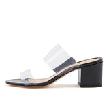 Plataz PVC Cork Snake Velvet Velvet Patent PU Coarse Heel Heel Cool Drag Large-Size Dew And Follow-Up High Quality Shoes