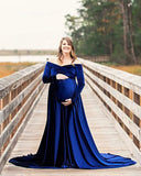 Plataz And Winter 2025 Women's Gold Velvet Pregnant Woman V-Necked Tail Dress Photo Dress 1937 Maternity