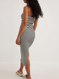 Plataz Back Striped Strapless Bodycon Midi Dress DJPT