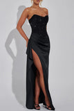 Plataz Prom Sequins Slit Ruched Off Shoulder Evening HZ1007