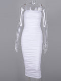 Plataz White Spaghetti Strap Bandeau Backless Ruffle Bodycon Cute Baby Shower Maternity Midi Dress Maternity