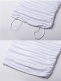 Plataz White Spaghetti Strap Bandeau Backless Ruffle Bodycon Cute Baby Shower Maternity Midi Dress Maternity