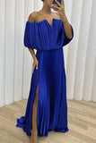 Plataz Formal Solid Slit Fold Off the Shoulder Evening Dress HZ1007