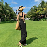 Plataz New Slings Women's Spring And Summer High-Waisted Black Broad-Legged Trousers With Jumpsuits