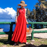 Plataz Seaside Resort Beach Dress 2025 New Skinny Back Hanging Neck Dress Red Open Fork Dress Fairy