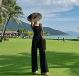 Plataz New Slings Women's Spring And Summer High-Waisted Black Broad-Legged Trousers With Jumpsuits