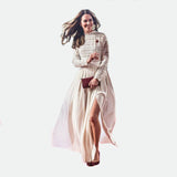 Plataz Women's Lace Splicing Korean Shemp Pregnant Women Floating 100-Fold Dress Long Sleeves Open Fork Photography Dress 1941 Maternity