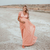 Plataz Women's Sequining Netɴ Pregnant Women's Flying Solid Color Dress Short Sleeve Round Collar Photo Dress 1944 Maternity