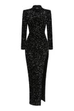 Plataz Mock Neck Long Sleeve Cutout High Split Sequin Maxi Evening HZ1007