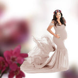 Plataz Women's Silk Cotton With Chiffon Pregnant Women Floating Tail Fluttering Sleeves Photography Dress 1869 Maternity