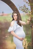 Plataz Women Lace Leak Shoulder Short Sleeves Drag Skirt Pregnant Women Shooting Double Dress Dress Dress 1951 Maternity