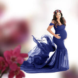 Plataz Women's Silk Cotton With Chiffon Pregnant Women Floating Tail Fluttering Sleeves Photography Dress 1869 Maternity