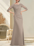 Plataz Scoop Floor-Length Chiffon Lace Mother of the Bride Dress With Beading Pleated HZ1007