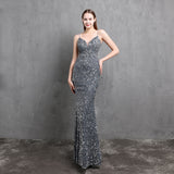 Plataz Craft Colorful Sequin Socialite Gathering Party Evening Dress Sexy Long Slimming Toast Dress HZ1007
