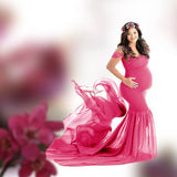 Plataz Women's Silk Cotton With Chiffon Pregnant Women Floating Tail Fluttering Sleeves Photography Dress 1869 Maternity