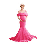 Plataz Women's Lace Pregnant Women Tailing Short-Sleeved Dress Photo Flying Sleeve Dress 1862 Maternity