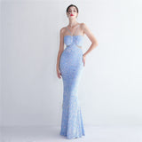 Plataz Sequin Suspender Party Sequined Dress Long Banquet Slim Fit Evening Dress HZ1007