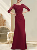 Plataz Scoop Floor-Length Chiffon Lace Mother of the Bride Dress With Beading Pleated HZ1007