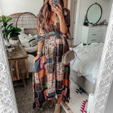 Plataz Spring And Summer New Female Bohemian New V-Neck Print Pregnant Women Dress Maternity