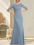 Plataz Scoop Floor-Length Chiffon Lace Mother of the Bride Dress With Beading Pleated HZ1007