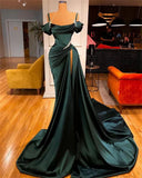 Elegant Mermaid Spaghetti Strap Prom Dress Pleated High Slit Evening Gown Party Dress Long Formal Dress HZ1024