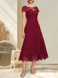 Plataz Illusion Scoop Tea-Length Lace Chiffon Mother of the Bride Dress With HZ1007