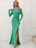 Plataz Shoulder Long Sleeve Split Evening Dress ¨C Sexy Elegant Slim Fit ¨C Autumn Winter HZ1007