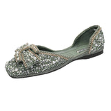 Plataz And Summer 2025 Korean Version Of The Sleek Diamond Ins New Sweet Pearl Comfortable Flat Sole Bean Shoes DJPT