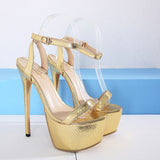 Plataz Sale Night Club Sexy New Golden Snake-Print Waterproof Table Ultra-High Heel Plus-Size Sandals Woman High Quality Shoes