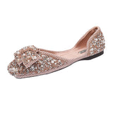 Plataz And Summer 2025 Korean Version Of The Sleek Diamond Ins New Sweet Pearl Comfortable Flat Sole Bean Shoes DJPT