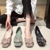 Plataz And Summer 2025 Korean Version Of The Sleek Diamond Ins New Sweet Pearl Comfortable Flat Sole Bean Shoes DJPT