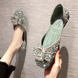 Plataz And Summer 2025 Korean Version Of The Sleek Diamond Ins New Sweet Pearl Comfortable Flat Sole Bean Shoes DJPT
