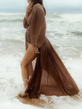 Plataz Slit Deep V-neck Lantern Sleeve Elegant Photoshoot Maternity Maxi Dress Maternity