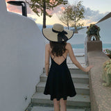 Plataz Black Dress Dress Short Small Short Skirt Sexy Hot Girl Side-Back Sling Beach Dress Seaside Vacation