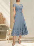 Plataz Illusion Scoop Tea-Length Lace Chiffon Mother of the Bride Dress With HZ1007