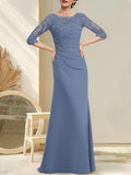 Plataz Scoop Floor-Length Chiffon Lace Mother of the Bride Dress With Beading Pleated HZ1007