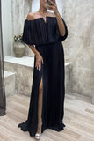 Plataz Formal Solid Slit Fold Off the Shoulder Evening Dress HZ1007