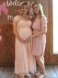 Plataz Light Pink Polka Dot Bow Ruffle Falbala Tie-Shoulder A-line Tulle Princess Dress Maxi Dress Maternity