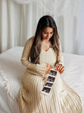 Plataz Knit Pleated Big Swing V-neck Plus Size Sweater Elegant Going Out Maternity Photoshoot Baby Shower Maxi Dress Maternity