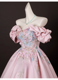 Elegant Pink Satin Applique Sweet 16 Quinceanera A-Line Off-the-shoulder Evening Dress Long Ball Gown HZ1024