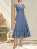Plataz Illusion Scoop Tea-Length Lace Chiffon Mother of the Bride Dress With HZ1007