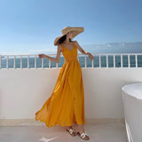 Plataz Holiday Super Fairy Chiffon Dress Showing Thin Yellow Sexy Big Dew Back Sanya Bali Tourist Beach Dress