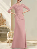 Plataz Scoop Floor-Length Chiffon Lace Mother of the Bride Dress With Beading Pleated HZ1007