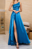 Plataz Solid Slit Oblique Collar Evening Dress HZ1007