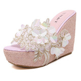 Plataz Cool Slippers Shop Hundred Korean Version Of Fashion Beaded Flowers Summer Transparent Slope And Thick Bottom Slippers High Quality Shoes