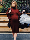 Plataz Solid Color Knitting 2-in-1 Bodycon Baby Shower Maternity Sweater Midi Dress Maternity
