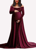 Plataz Off Shoulder Pleuche Mermaid Photoshoot Baby Shower Maternity Maxi Dress Maternity