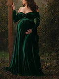 Plataz Off Shoulder Pleuche Mermaid Photoshoot Baby Shower Maternity Maxi Dress Maternity